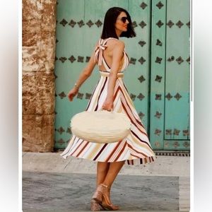 Zara TRF Collection Striped Tie Back Surplice Midi Dress Size XS